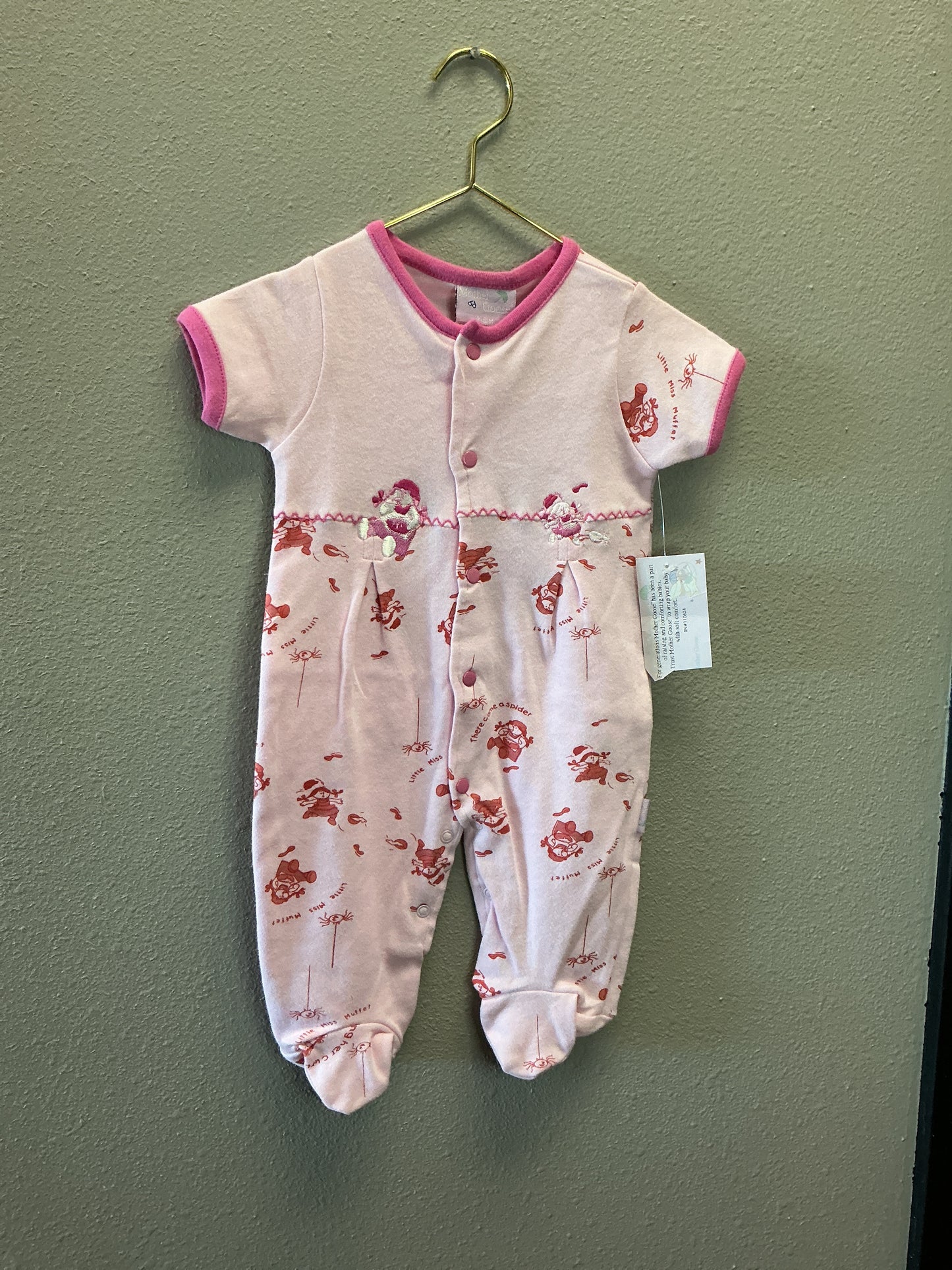 NWT Vintage 3-6m Mother Goose Footed Romper -Pink