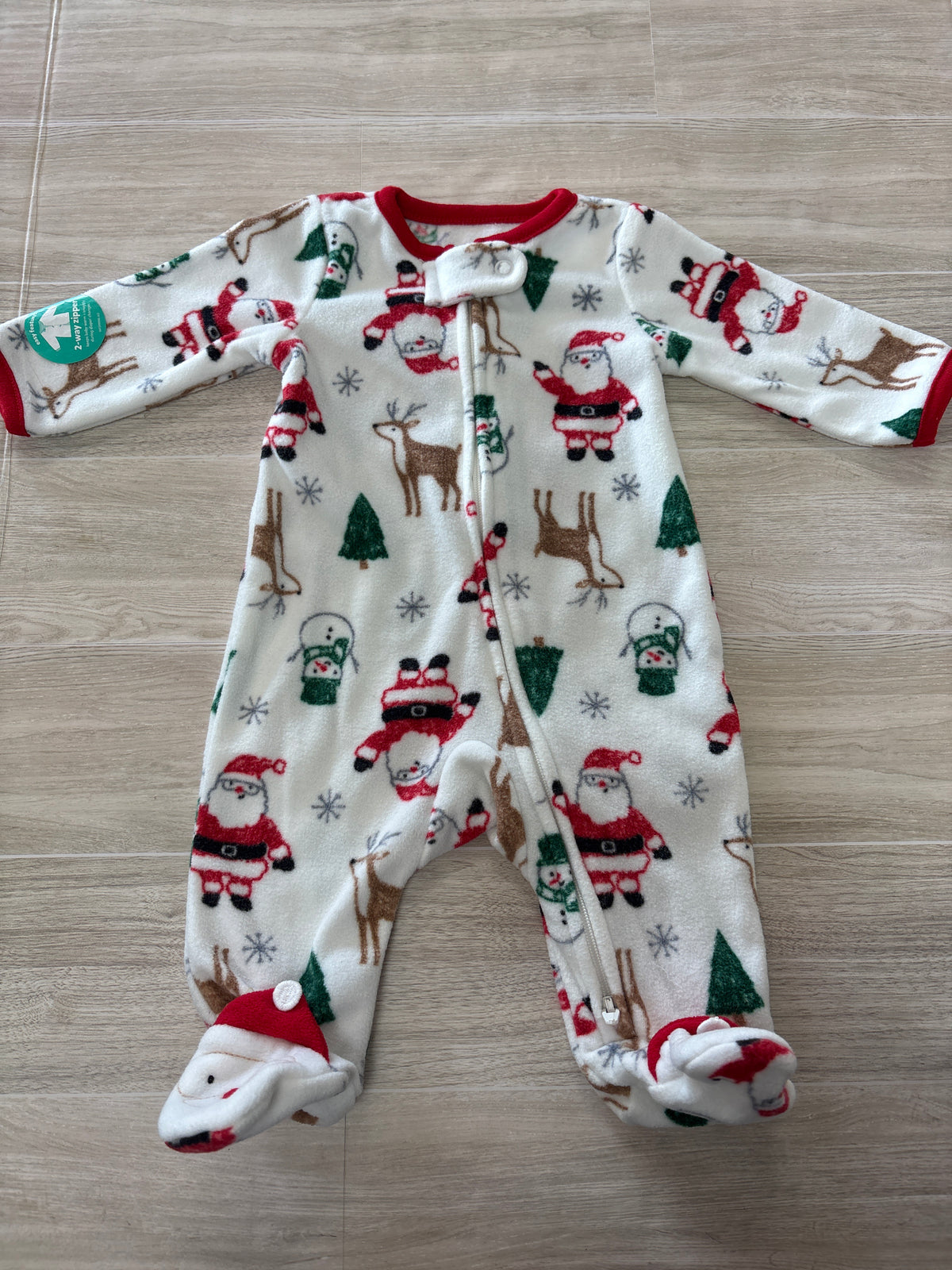 Newborn White Fleece Santa Christmas Printed Pajama