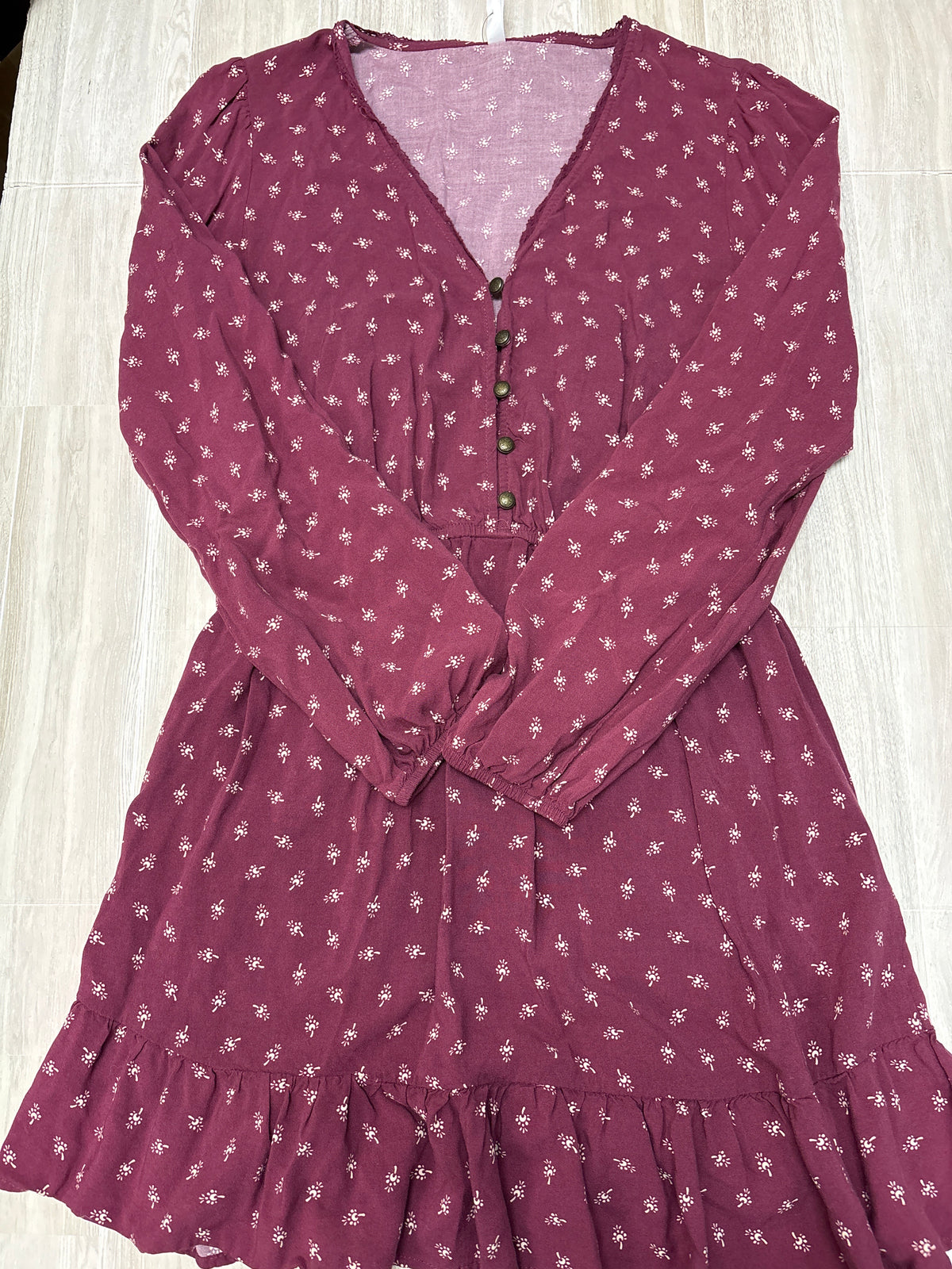 Womens Small Berry Mini Floral Long Sleeve Dress