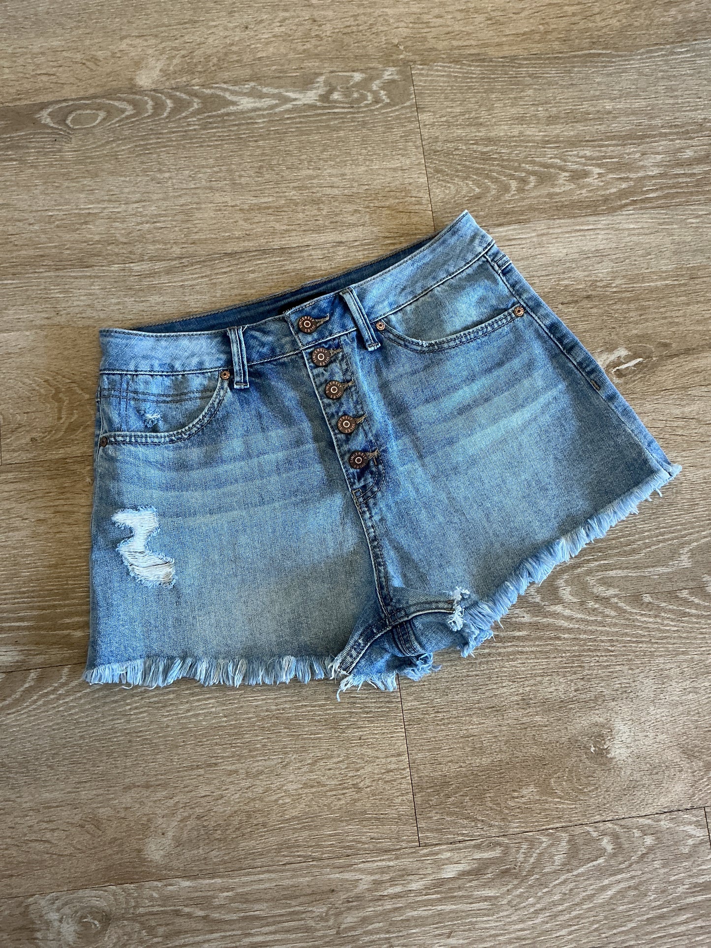 Womens 7/28 Button Fly Denim Shorts