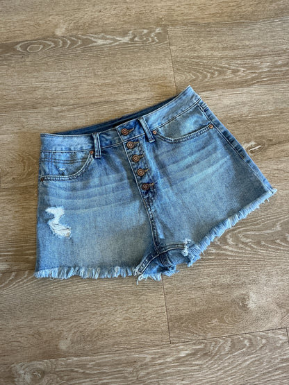 Womens 7/28 Button Fly Denim Shorts