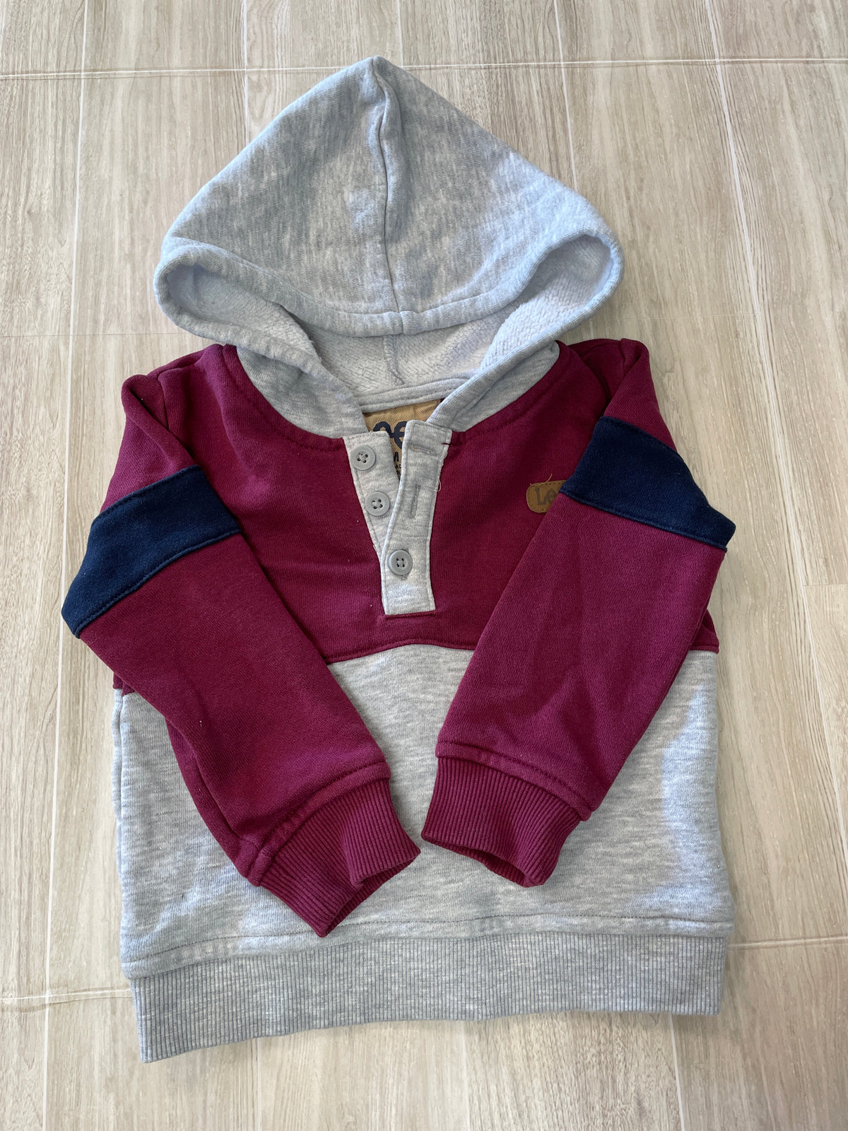 18m Lee Maroon/Grey Button Colorblock Hoodie