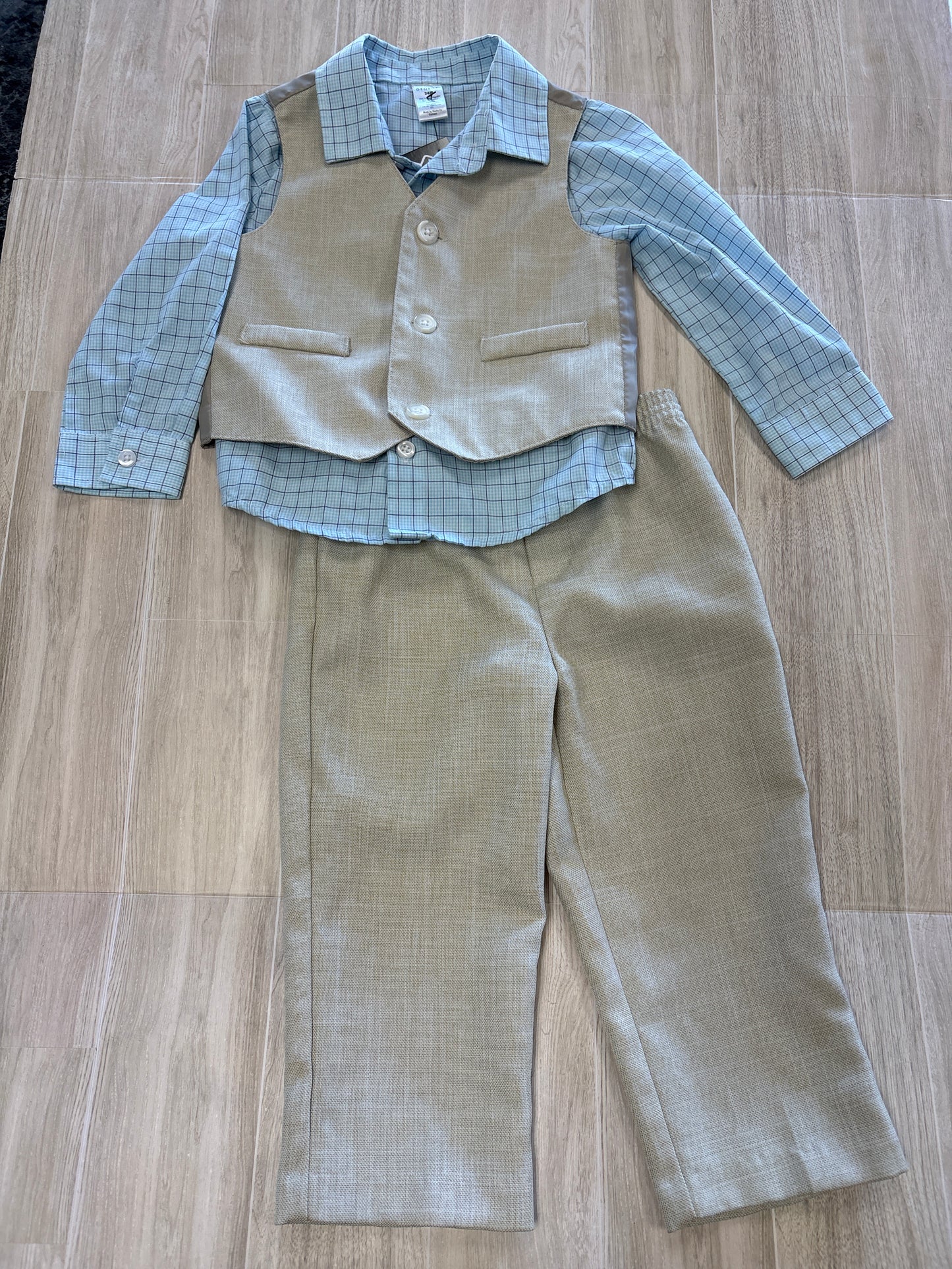 24m Tan/Blue 3 Piece Suit Set