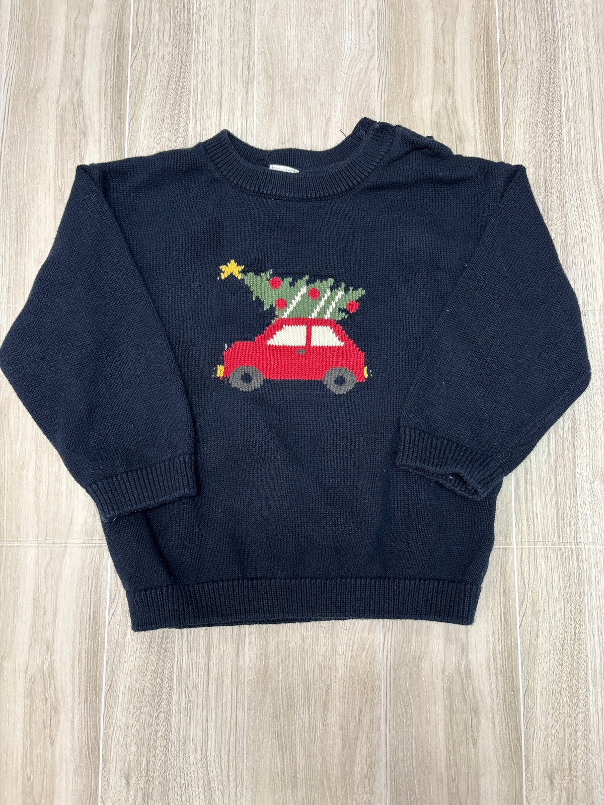 18m Navy Christmas Car Knit Sweater