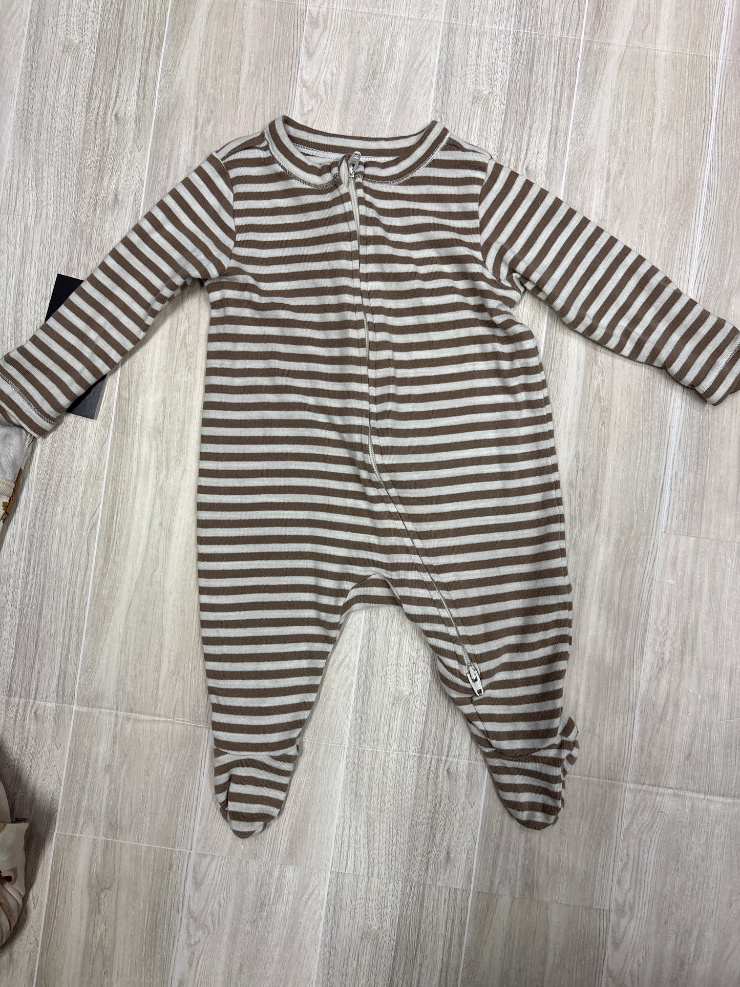 0-3m Tan Sloth + Striped Footed Pajama 2 Pack