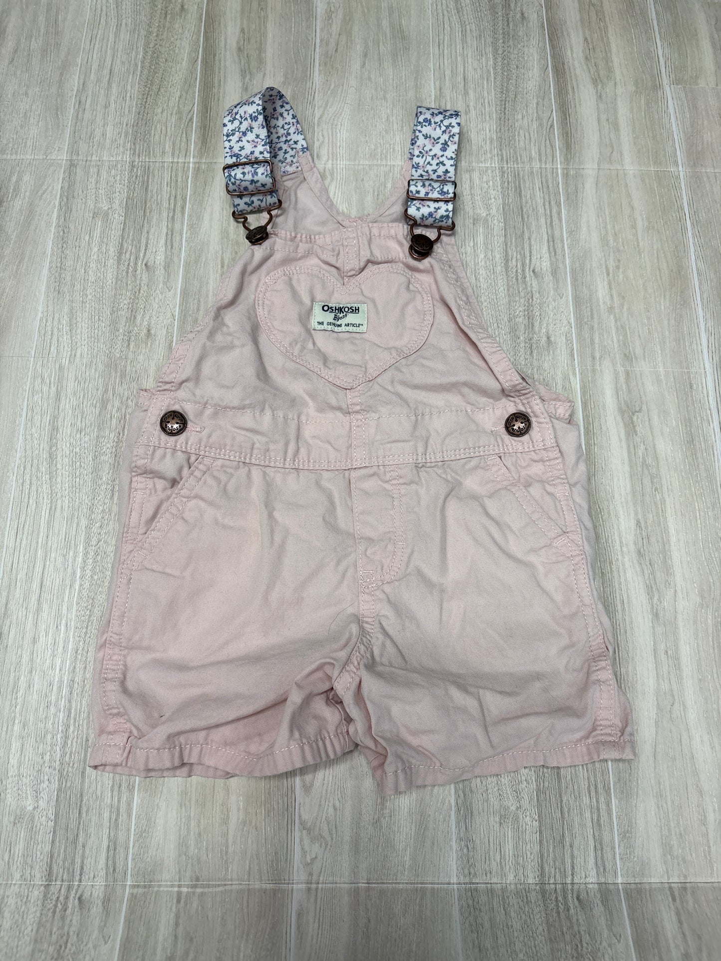 3T Pink OshKosh Heart Pocket Shortie Overalls with Floral Straps