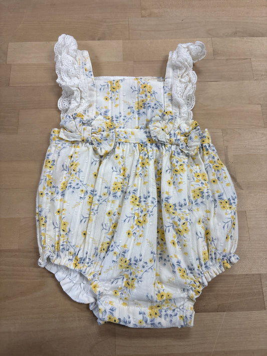 6-9m Blue/Yellow Floral Romper + Headband