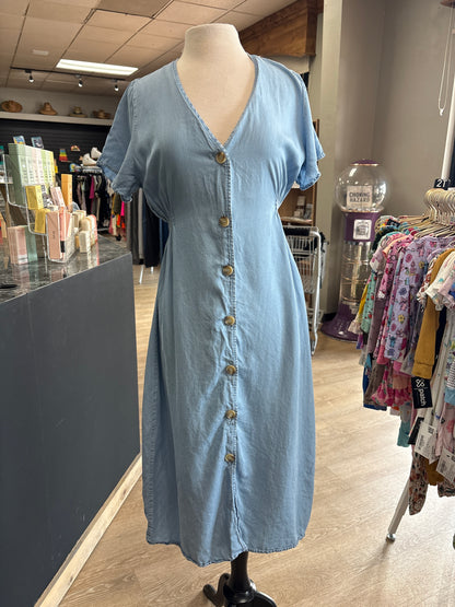 Womens XL Faux Denim Button Midi Dress
