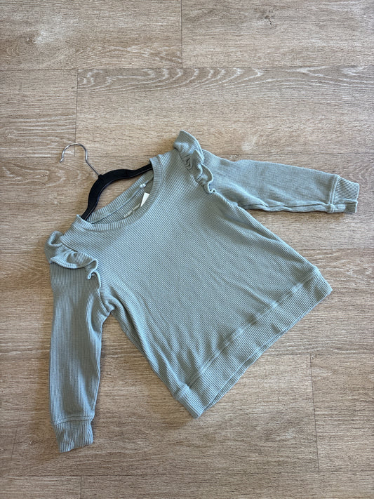 4T Angel Dear Dusty Sage Waffle Knit Ruffle Long Sleeve