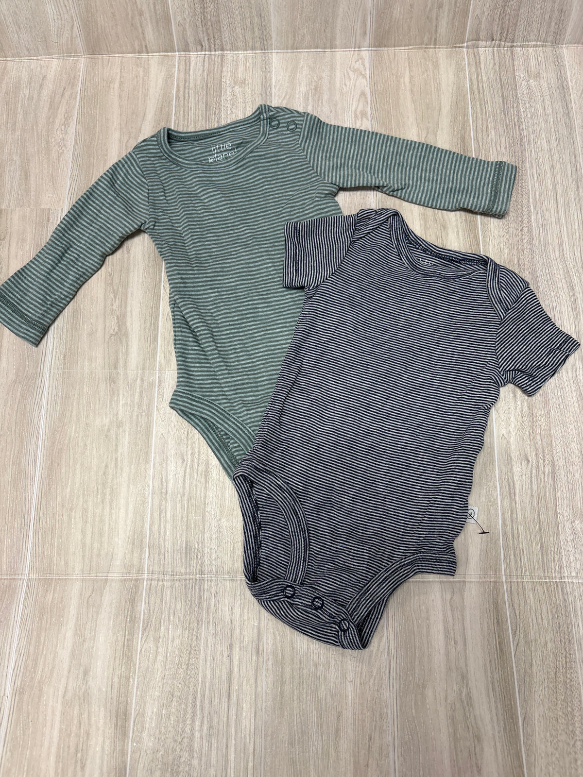 3m Organic Green/Navy Striped Onesie 2 Pack