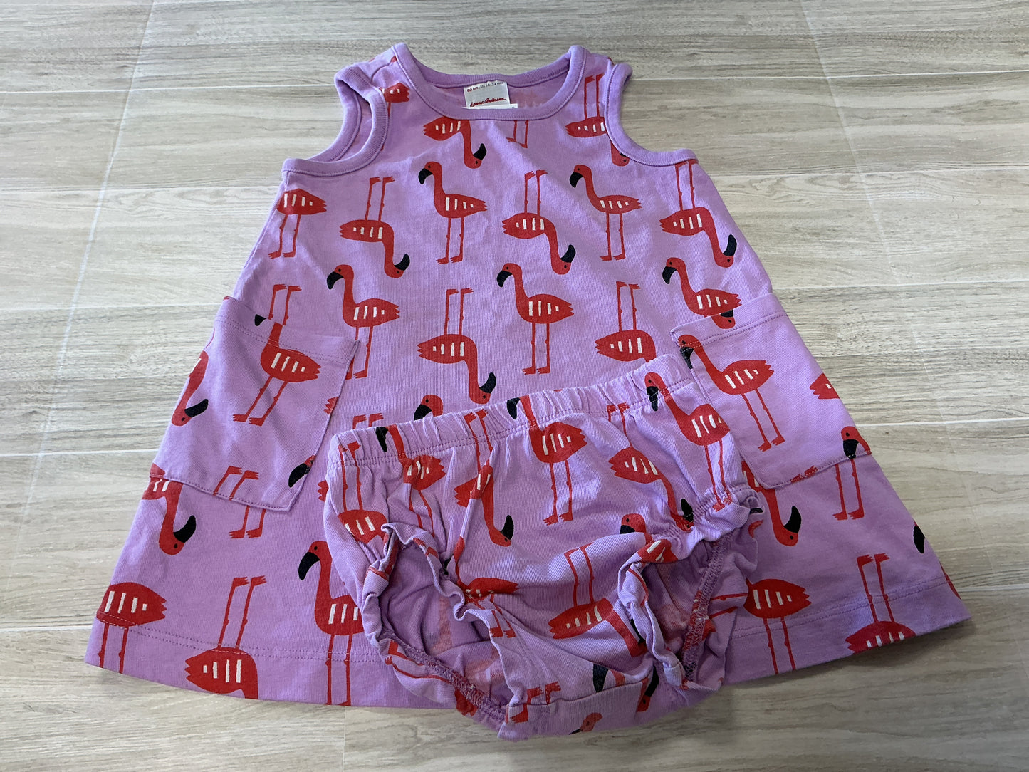 18-24m Hanna Andersson Purple Flamingo Dress + Bloomer Set - BLEMISH