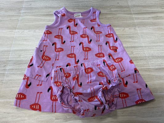 18-24m Hanna Andersson Purple Flamingo Dress + Bloomer Set - BLEMISH