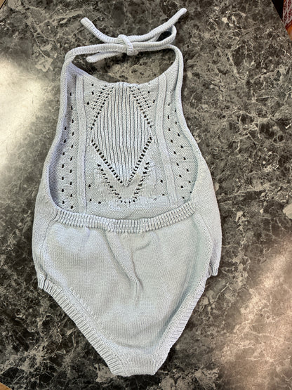 9-12m Baileys's Blossoms Knit Blue Halter Romper