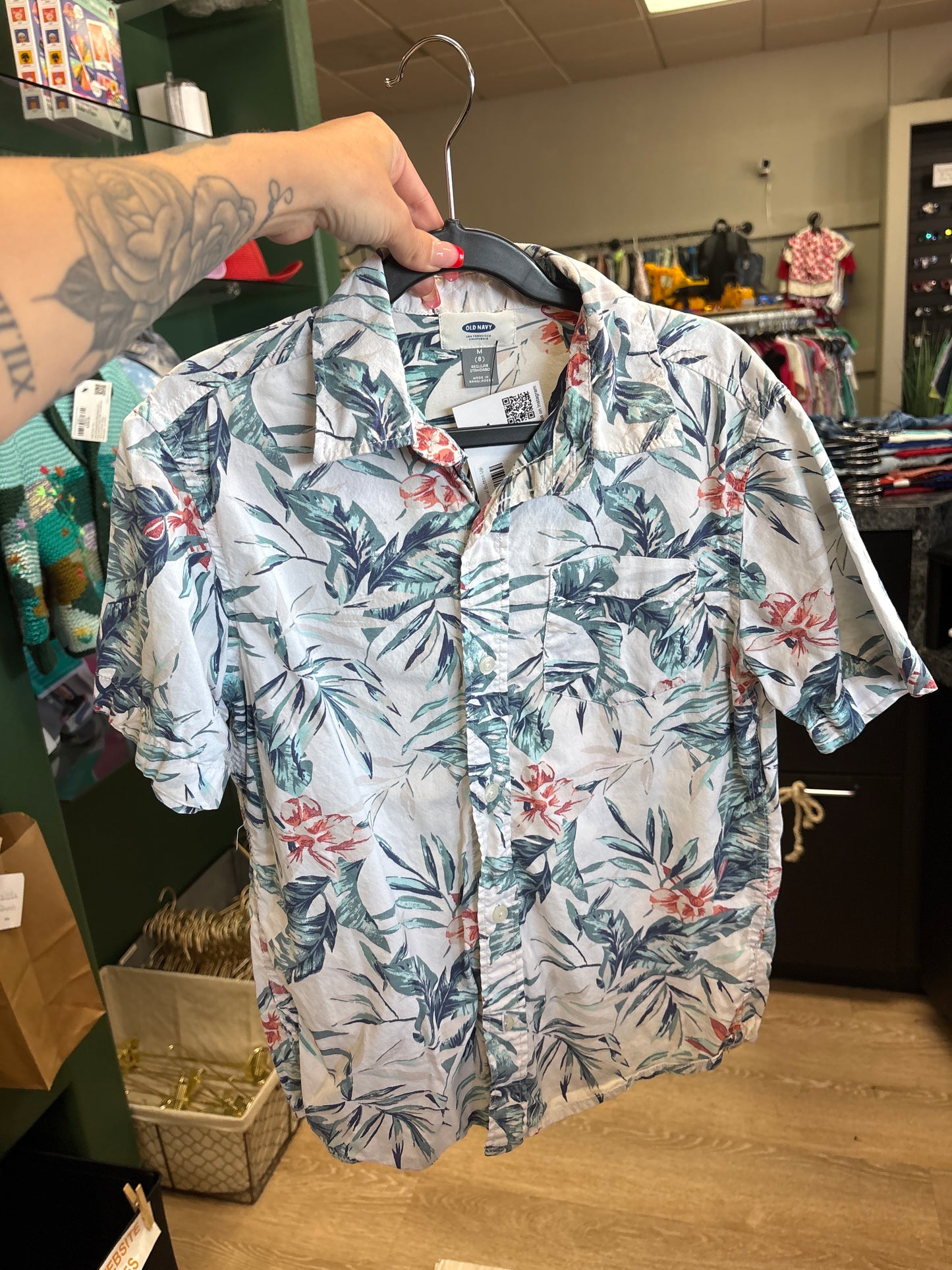 8 White Tropical Floral Button Up Shirt