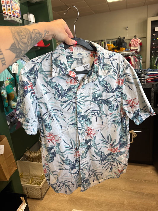 8 White Tropical Floral Button Up Shirt