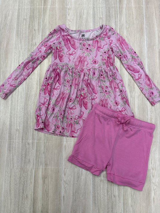 2T Bums & Roses Pink Ballet Slipper Tunic + Pink Shorts Set