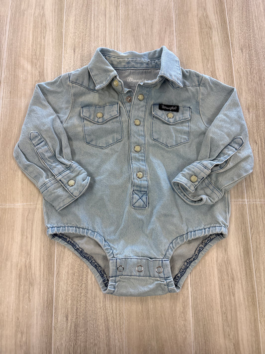 0-3m Wrangler Light Wash Pearl Snap Onesie