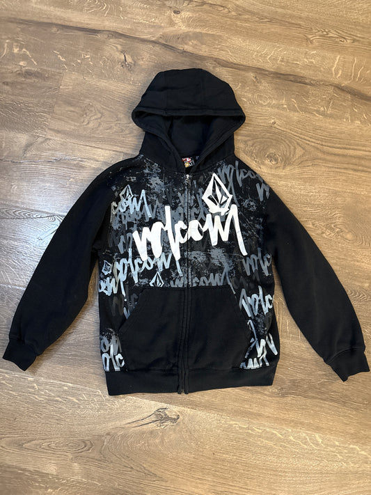 8/10 Volcom Black/Grey Graphic Design Zip Up With Hood