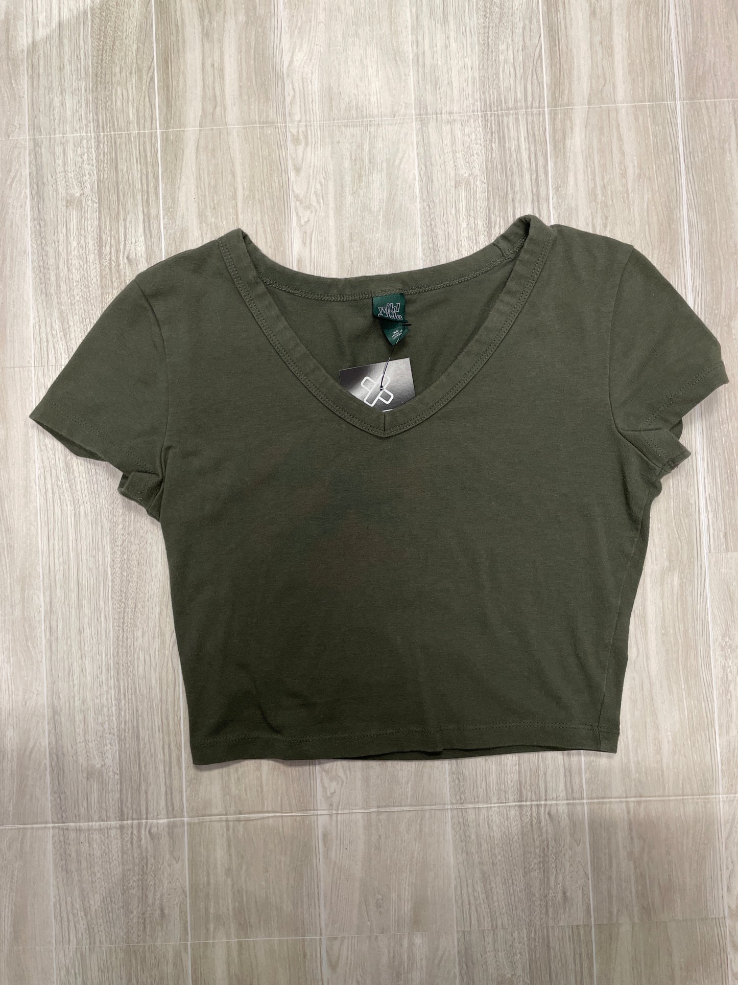 Womens XS Olive V Neck Basic Cropped Tee