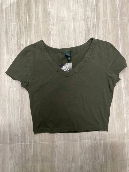 Womens XS Olive V Neck Basic Cropped Tee