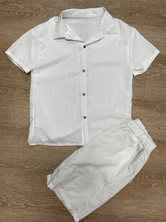 14/16 White Lightwight Button Up + Shorts Set - Blemish