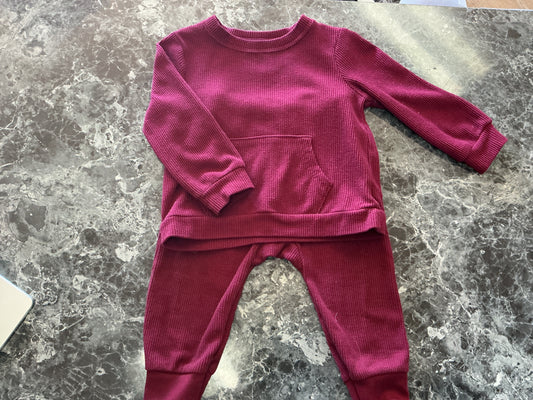 12m Waffle Knit Crimson 2 Piece Lounge Set