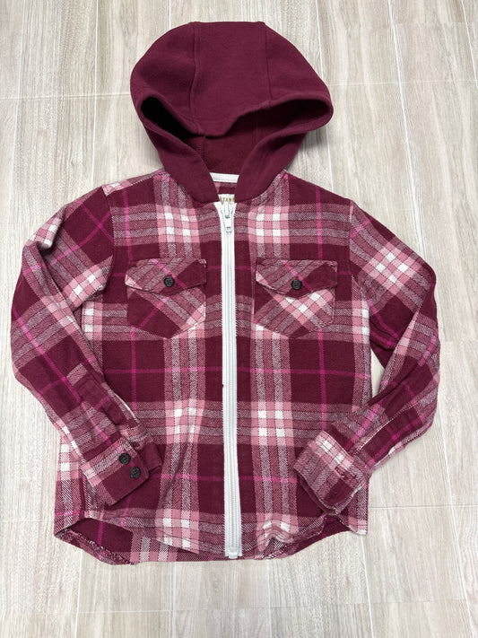 2T Shyanne Maroon Plaid Zip Up Hooded Flannel Shacket