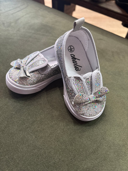 2c Silver Glitter Bow Shoe
