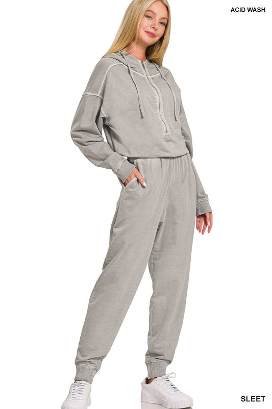 Enzyme Washed French Terry Jumpsuit: Sleet