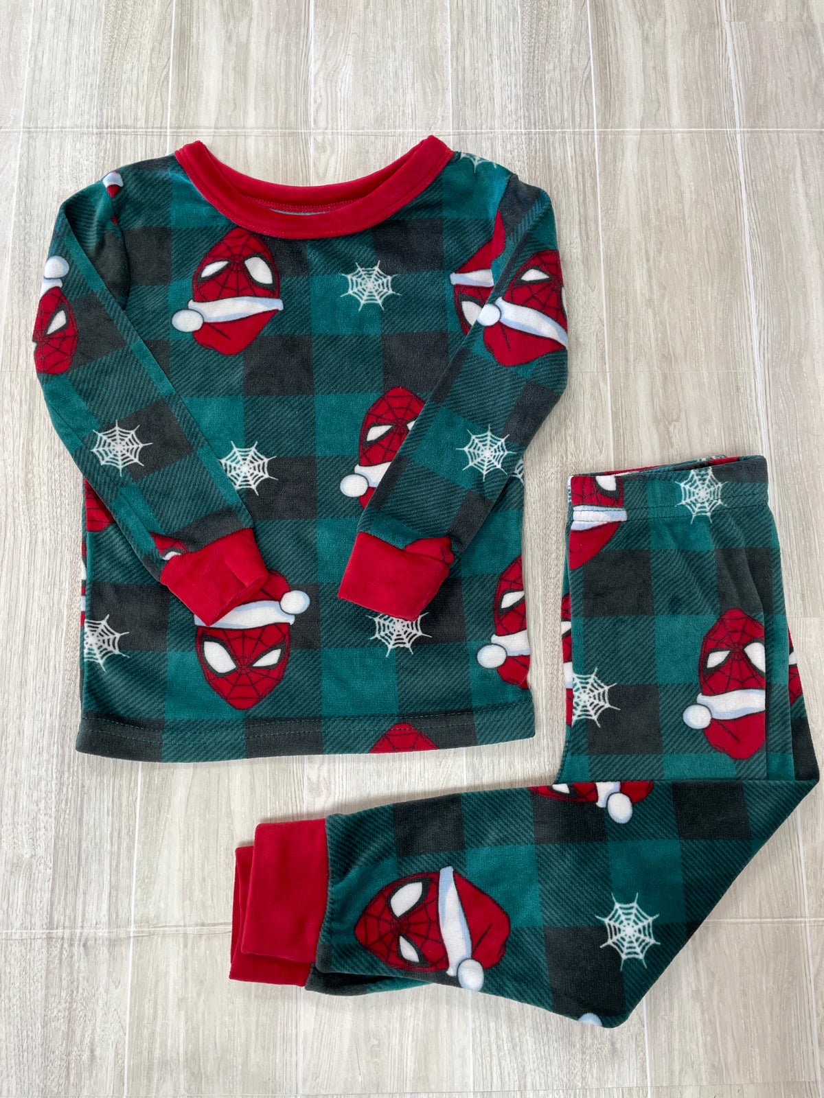 3T Green/Black Plaid Spiderman Pajama Set