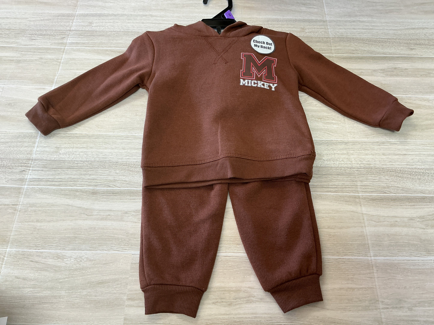 NWT 12m Mickey and Friends Brown 2 Piece Sweatsuit