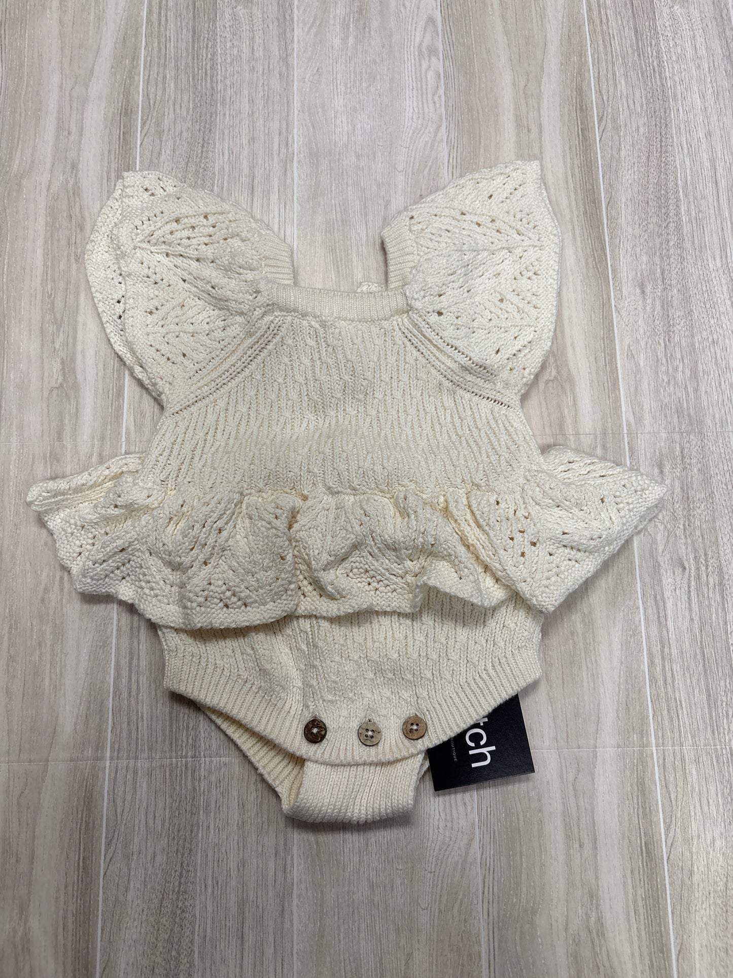 0-3m Cream Knit Eyelet Ruffle Onesie