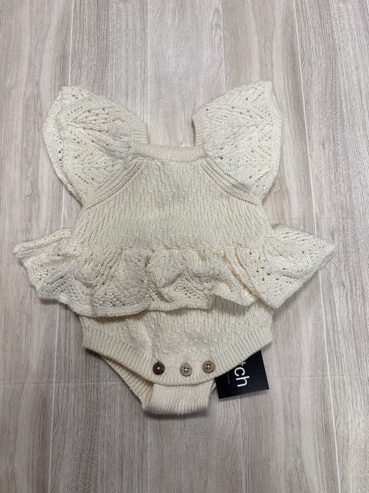 0-3m Cream Knit Eyelet Ruffle Onesie