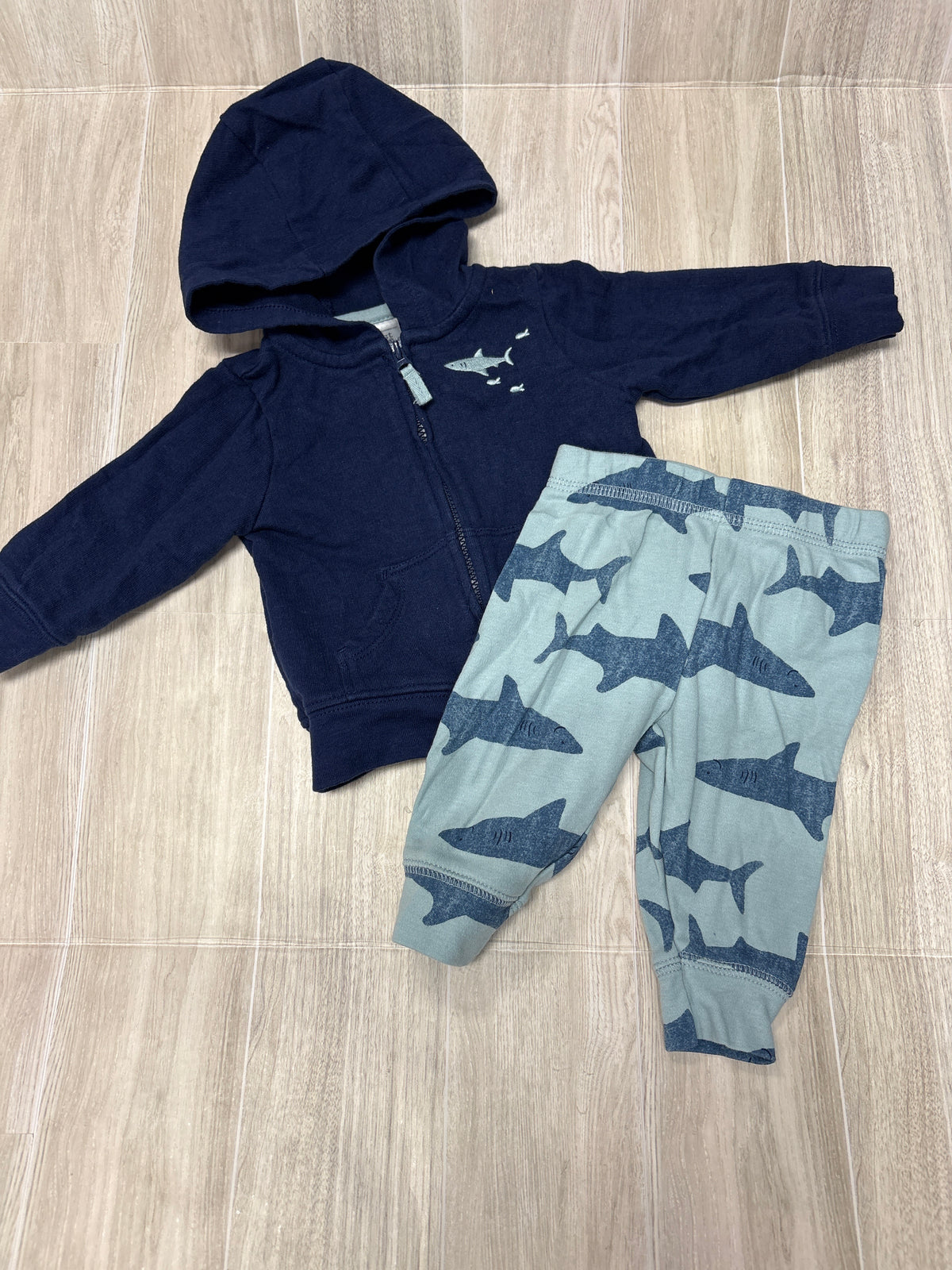 3m Navy Shark Zip Up Hoodie + Shark Legging 2 Piece Set
