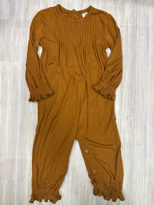 3T Kate Quinn Bamboo Pleated Long Sleeve Romper - Camel