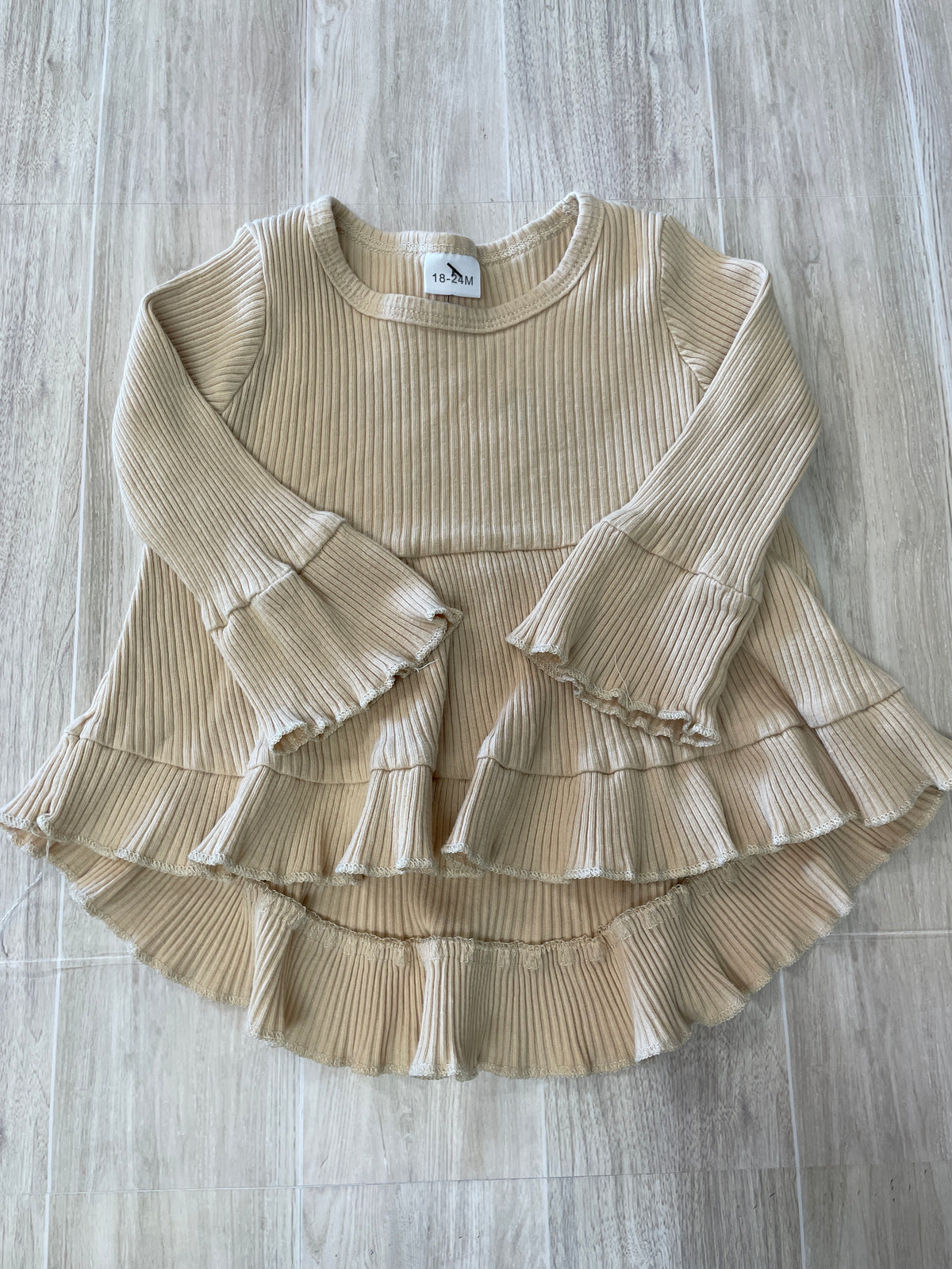 18-24m Beige Ribbed Layered Long Sleeve