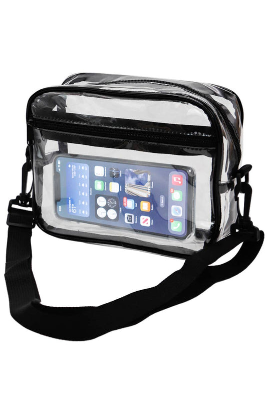 Cap Zone - Clear PVC Crossbody Messenger Travel Bag: Black