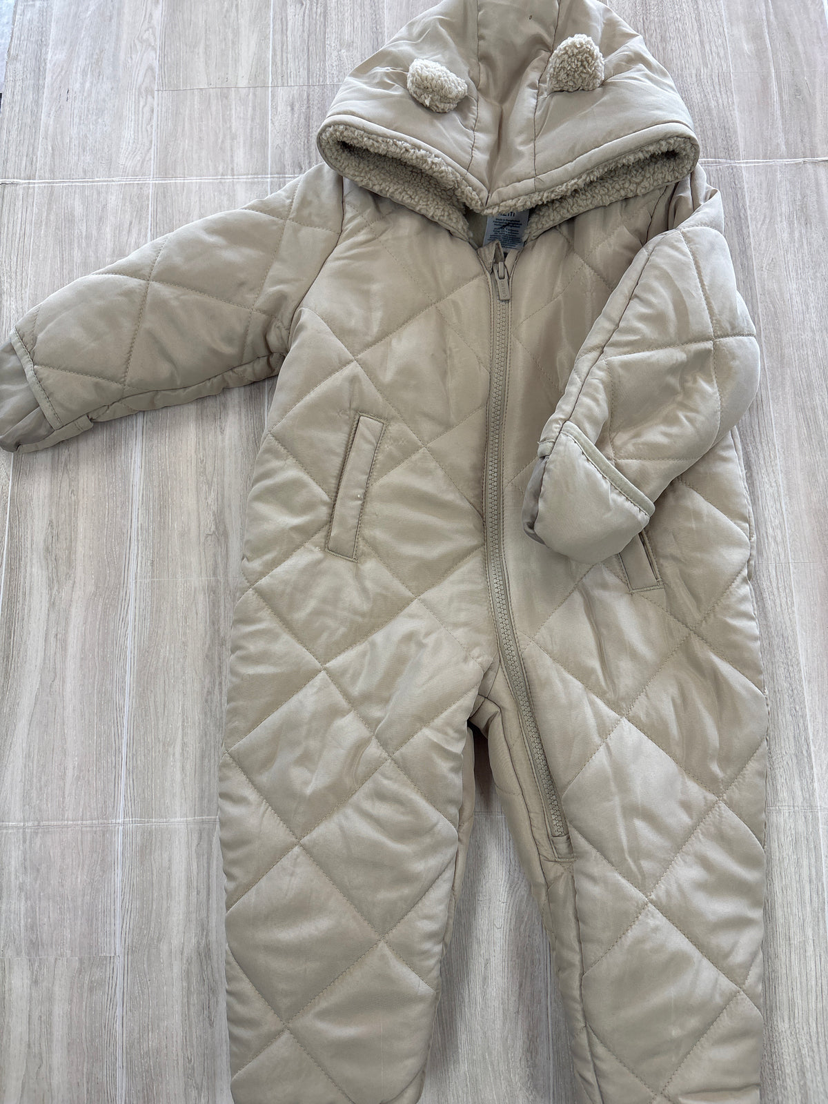12m Tan Quilted Hooded Cozy Lined Suit