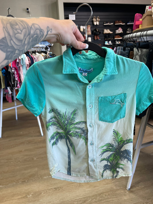 2T Tommy Bahama Blue Ombre Palm Tree Button Up Shirt