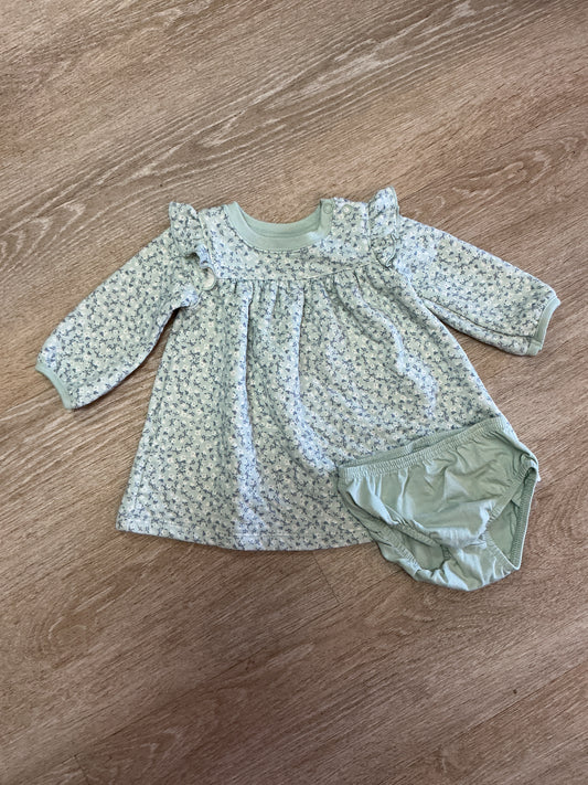 6-9m Dusty Blue Floral Dress + Bloomers Set