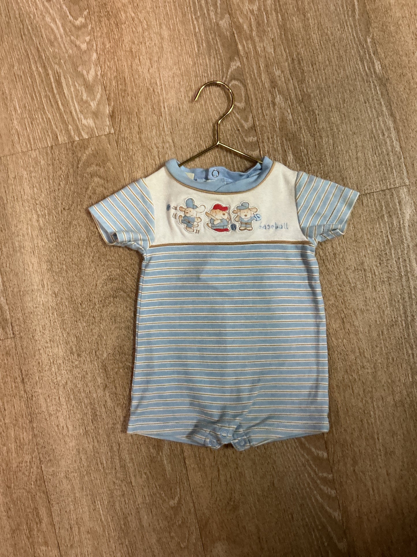 0-3m VINTAGE 90's Carters Baseball Bear Striped Shortie Romper