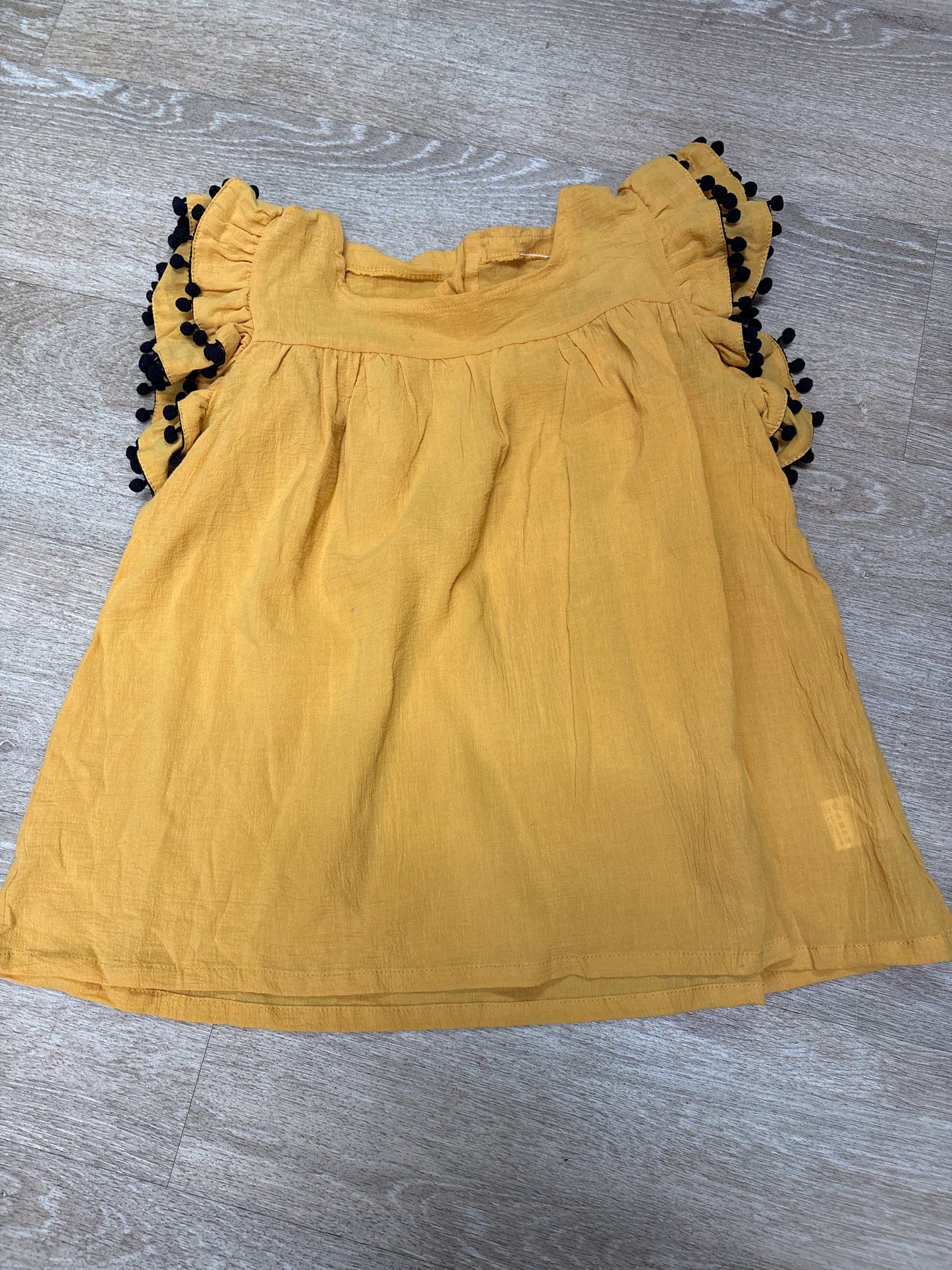 NWT 12 Mustard Gauze Top With Black Pom Detail