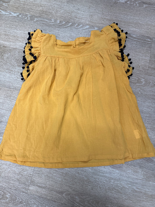NWT 12 Mustard Gauze Top With Black Pom Detail