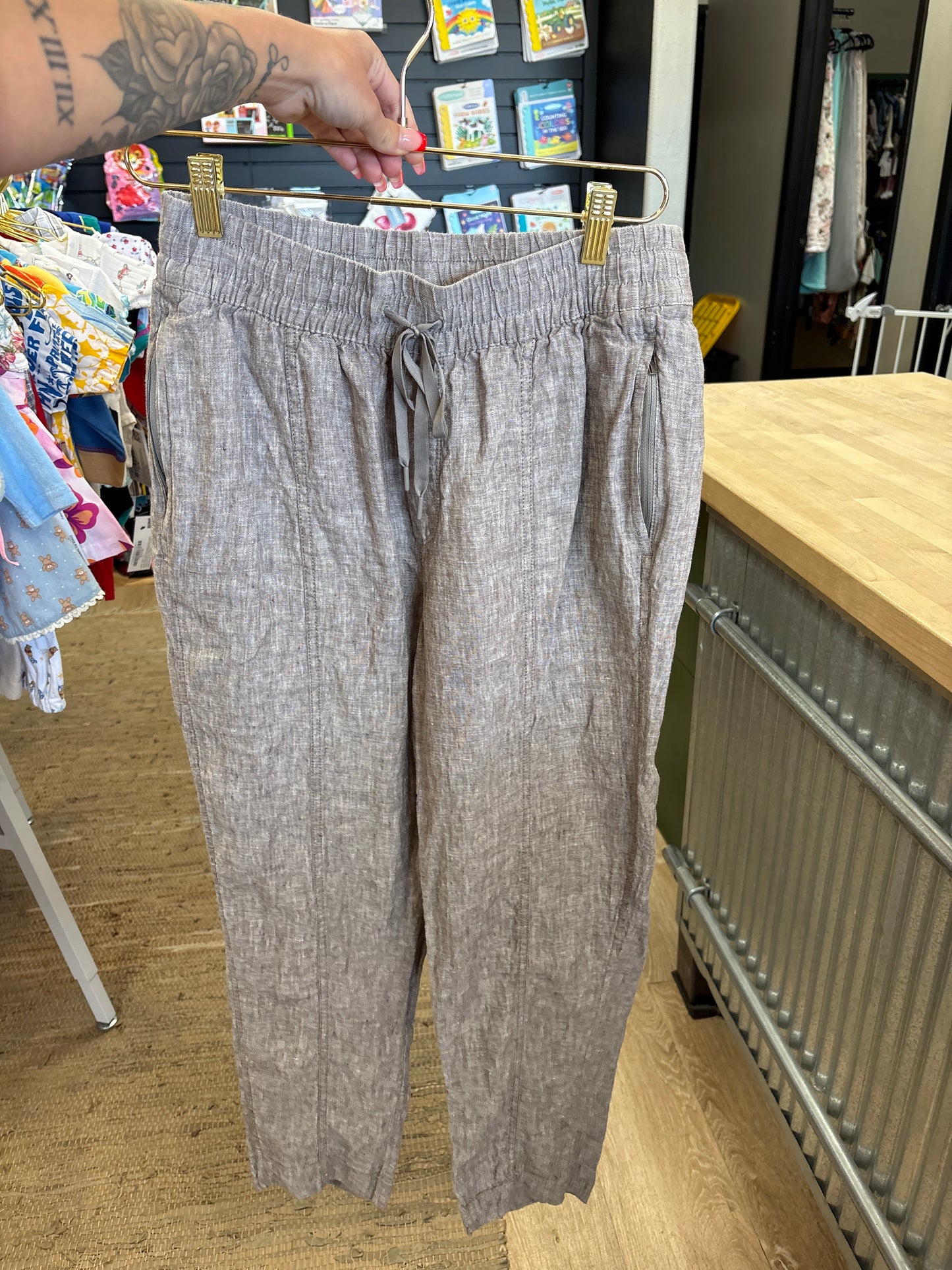 Womens Small Athleta Heathered Brown Linen Pants