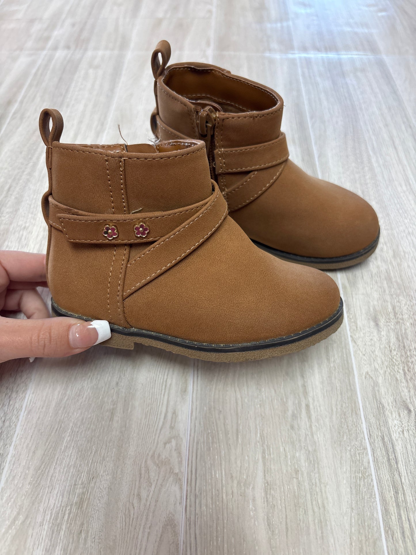 7c Brown Bootie with Gold Flower Detail