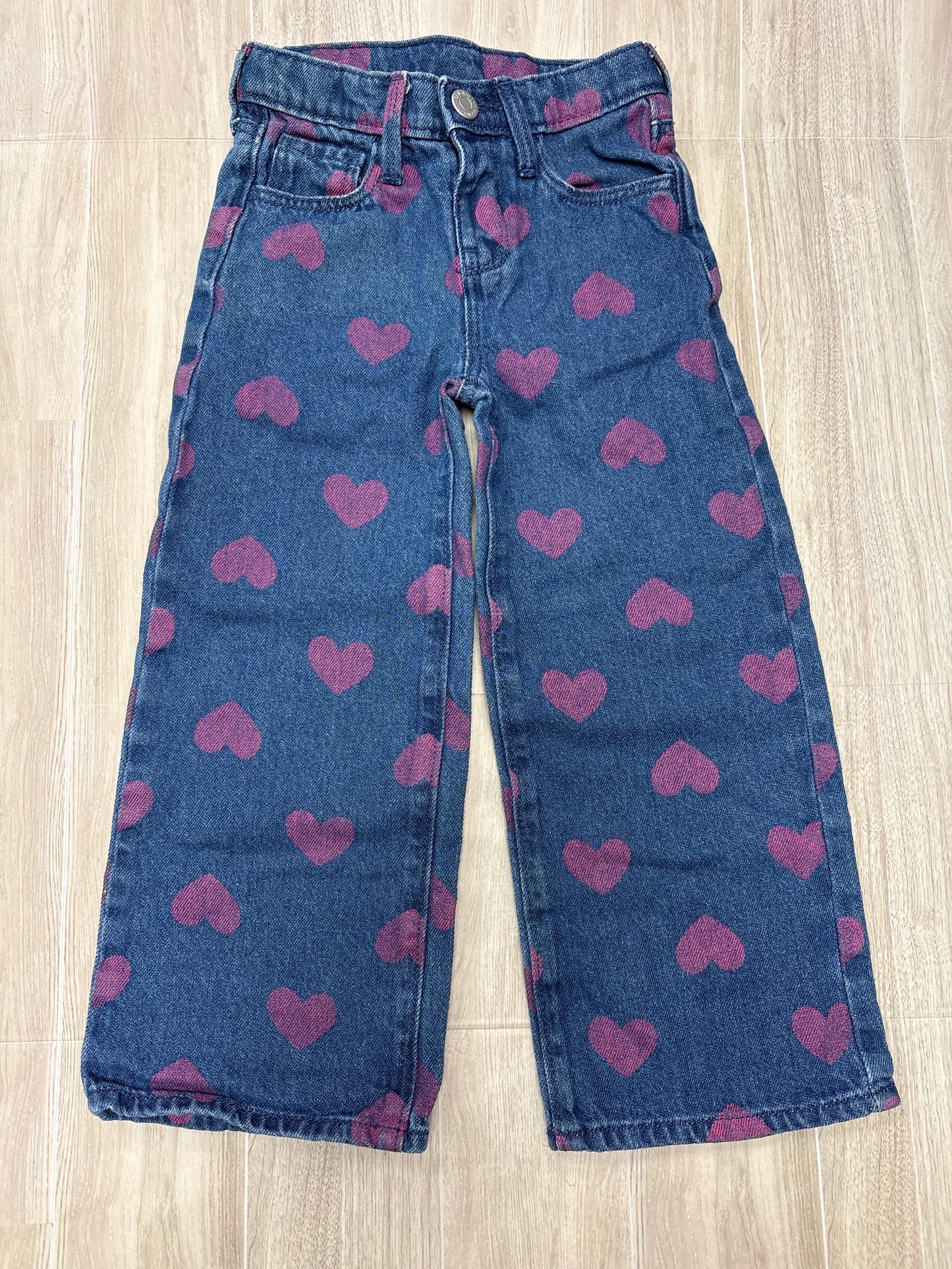 4T  Heart Stamped Wide Leg Denim Pants