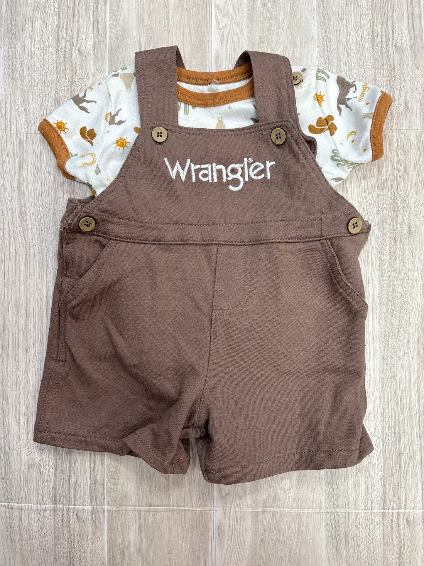 3-6m Wrangler Brown Overall + Onesie Set