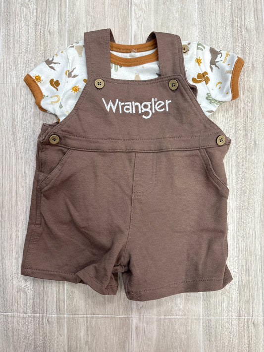 3-6m Wrangler Brown Overall + Onesie Set
