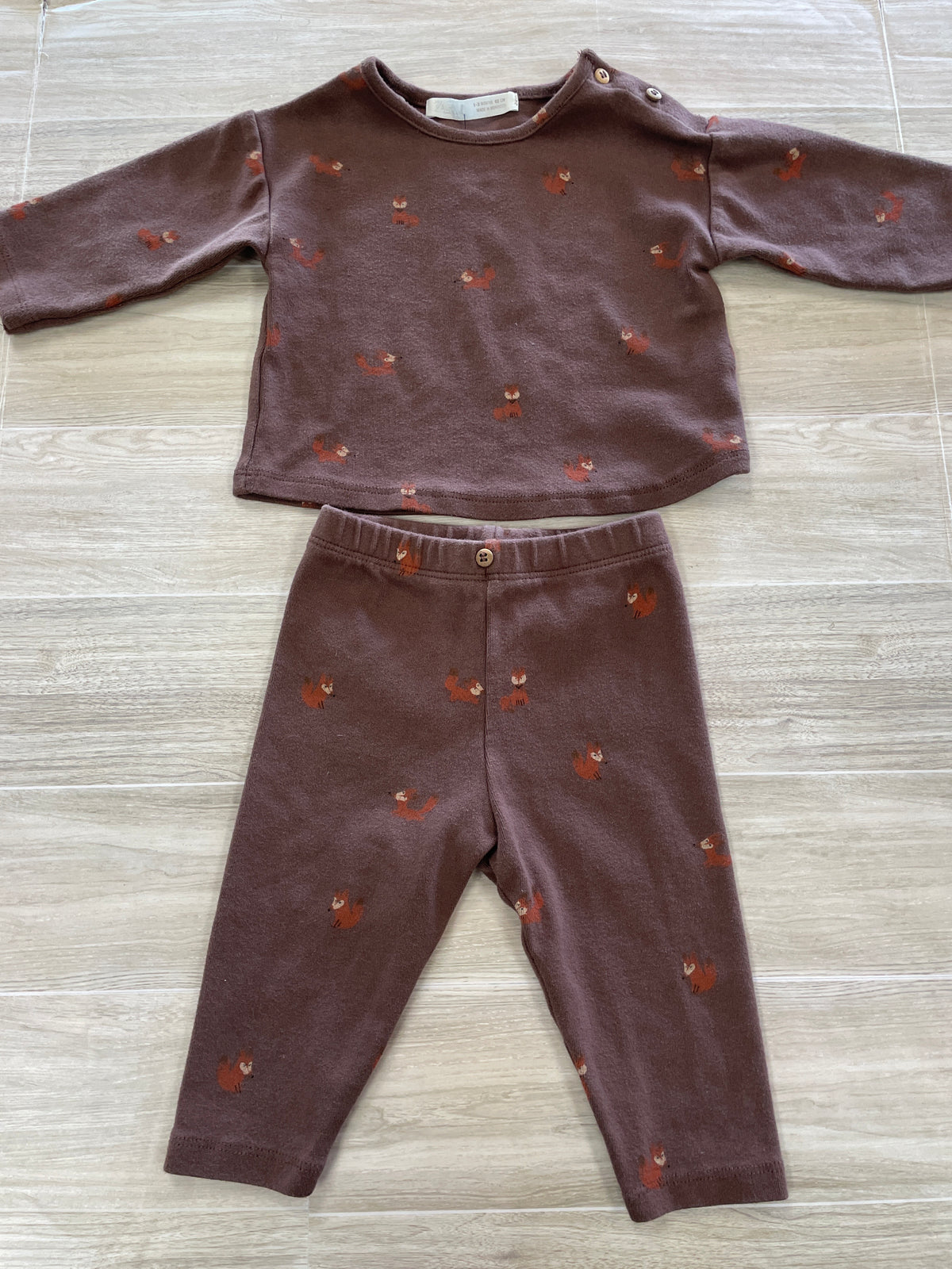 0-3m Zara Brown Fox 2 Piece Lounge Set - Blemish
