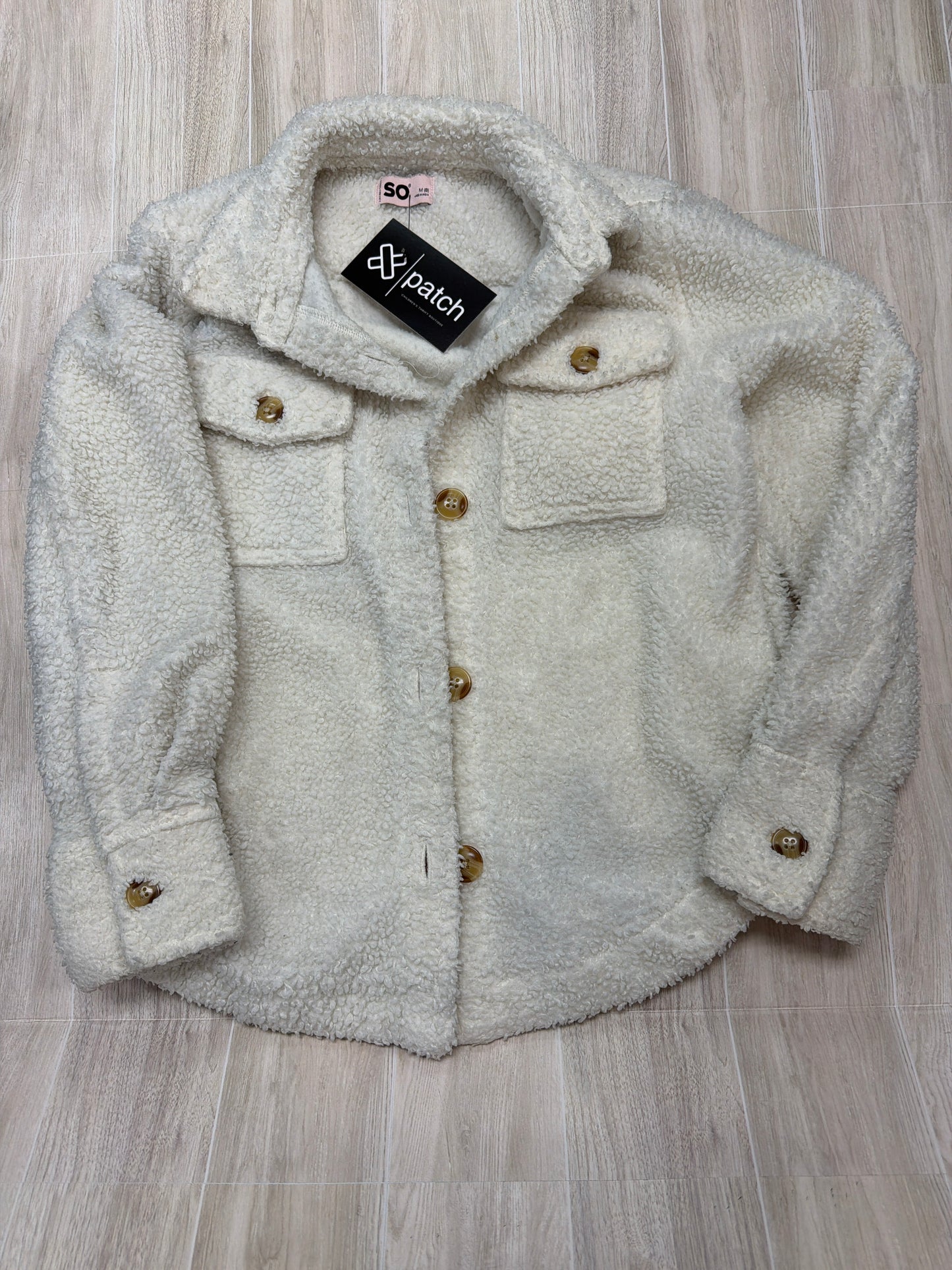 8 Cream Fuzzy Button Up Shacket